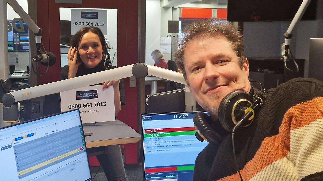 © ORF Eva Pölzl und Georg Prenner im Radio Burgenland Studio